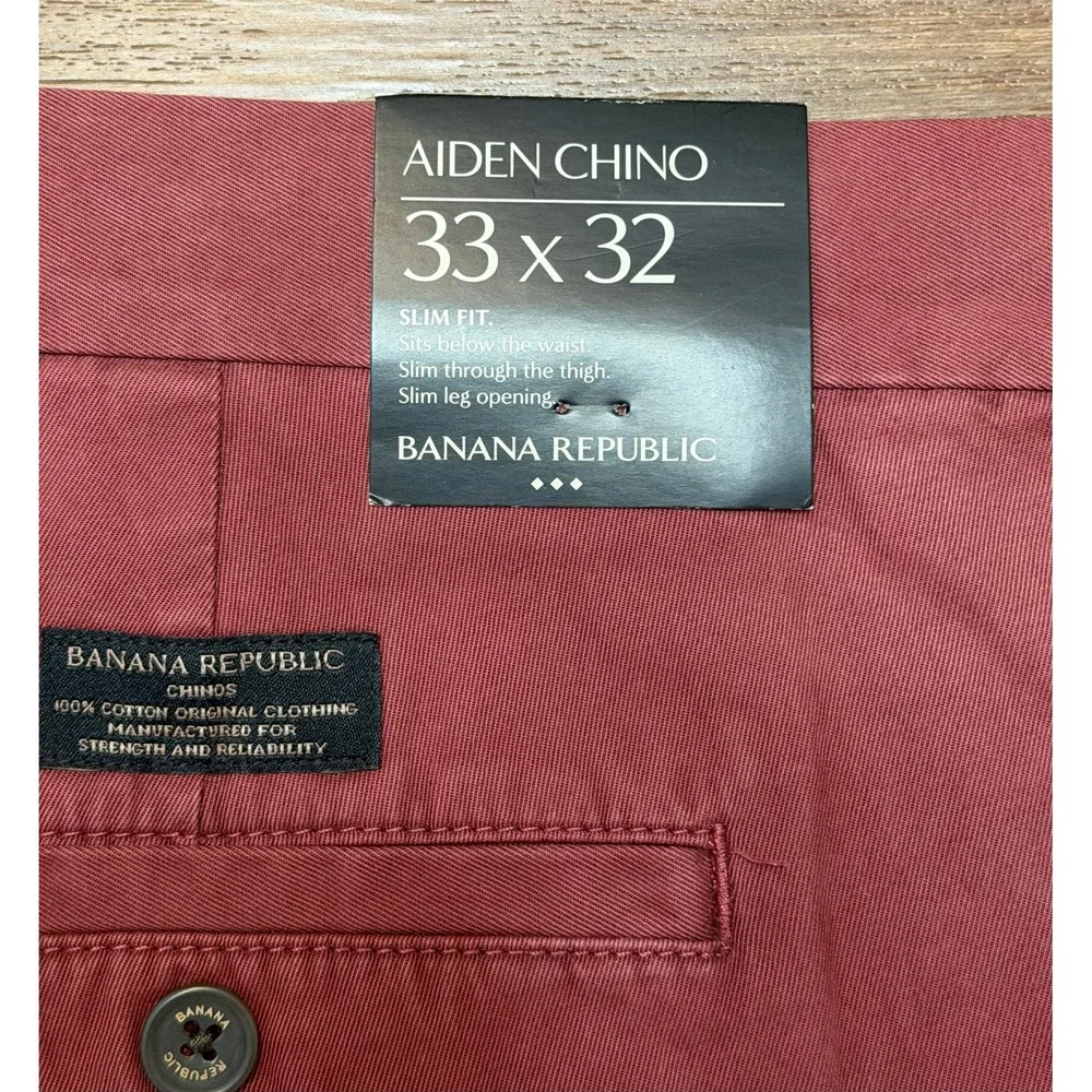 Banana Republic Aiden Chino Pants Mens Slim Fit Red Cotton Trousers Sz 33x32